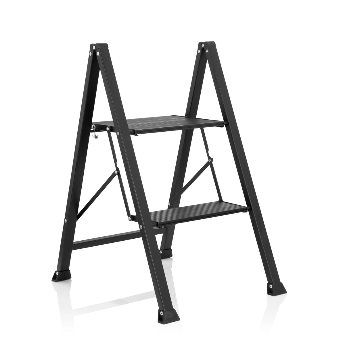 Échelle pliante SOLID W5 noire avec deux marches de hjh OFFICE – vue à 360° (vue de trois quarts avant 40°)