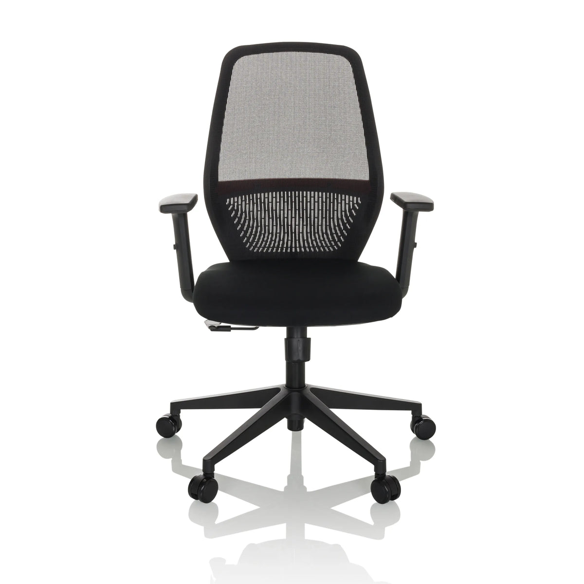 Siège de bureau de qualité professionnelle CARLOW I noir avec dossier en maille et piètement à cinq roulettes de hjh OFFICE – vue à 360° (vue de face 0°)