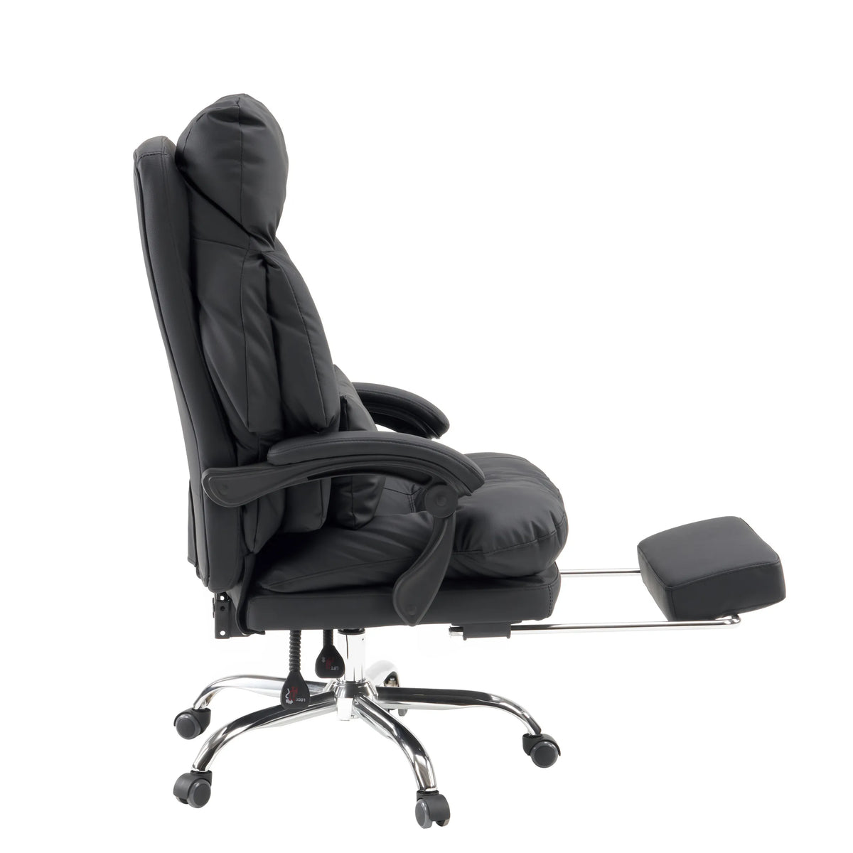 Siège de direction pour bureau à domicile Relax Legoro en noir avec repose-pieds extensible et pied chromé de MyBuero