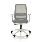 Siège de bureau à domicile PROFONDO ECO W gris avec dossier en maille et piètement à cinq roulettes de hjh OFFICE – vue à 360° (vue de face 0°)