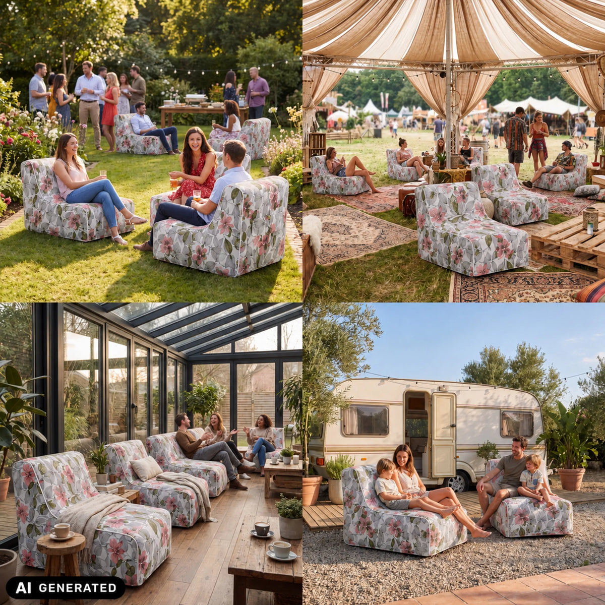 Canapés Gonflables Sitzolo Air avec motif floral blanc, gris et rose de hjh LIVING