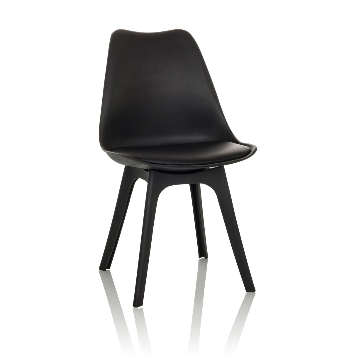 Chaise à coque SCANDI P noire avec quatre pieds de hjh OFFICE – vue à 360° (vue de face 15°)