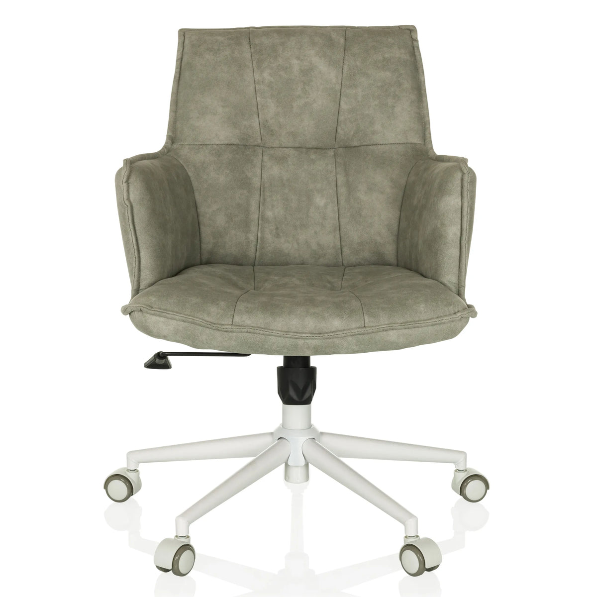 Siège de bureau à domicile SOLAO LIFE W gris avec revêtement matelassé et piètement blanc à cinq roulettes de hjh LIVING – vue à 360° (vue de face 0°)