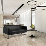 Canapé lounge ARUBA BLACK noir 3 places avec revêtement capitonné et pieds fins en métal de hjh OFFICE