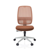 Siège de bureau professionnel Minoro W marron, dossier maille, base blanche à 5 roulettes de hjh OFFICE – vue à 360° (vue de face 0°)