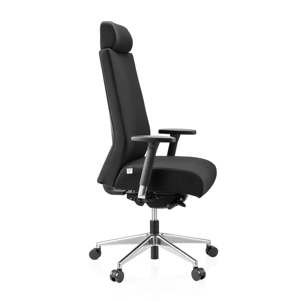 Siège de bureau de qualité professionnelle PRO-TEC XXL noir en tissu avec appui-tête et base à 5 roulettes de hjh OFFICE – vue à 360° (vue de profil 75°)