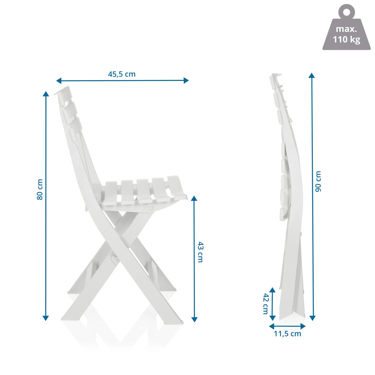 Dessin technique de la Chaise d'extérieur TRAVANO d'une hauteur de 80 cm de hjh LIVING