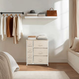 Commode beige FOLDRESS B avec six tiroirs en tissu et structure blanche de hjh LIVING