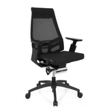 Siège de bureau de qualité professionnelle GENIDIA SMART BLACK noir, dossier maille et base à 5 roulettes de hjh OFFICE – vue à 360° (vue de trois quarts avant 40°)