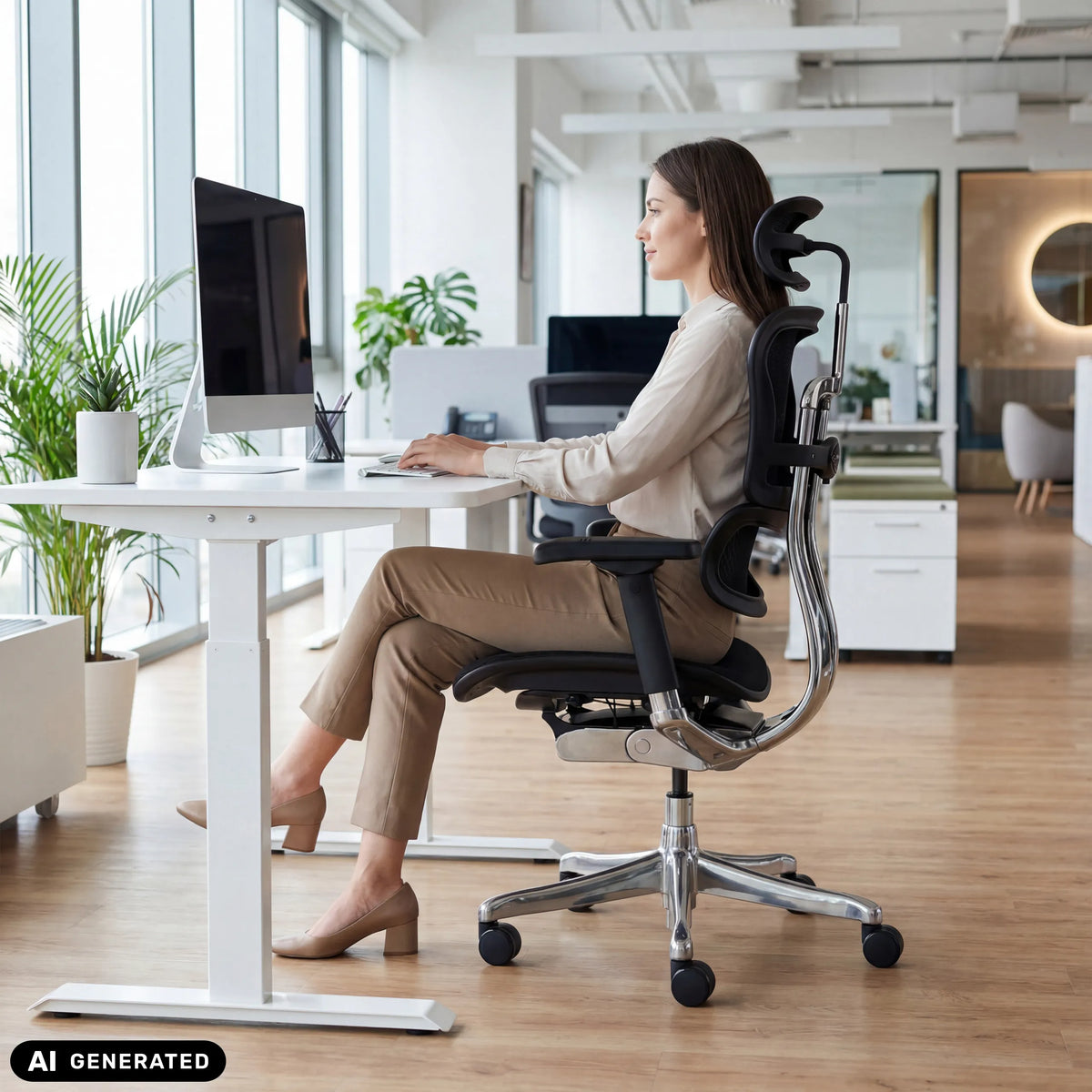 Siège de direction de luxe ERGOHUMAN GEN2 avec appuie-tête et maille en noir de hjh OFFICE (image générée par IA)