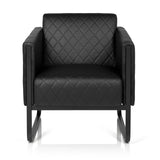 Fauteuil rembourré noir ARUBA BLACK avec surpiqûres en losange et piètement luge de hjh OFFICE – vue à 360° (vue de face 0°)
