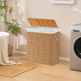 Panier à linge marron FALSTER XL R avec couvercle en bambou, deux compartiments et doublure blanche de hjh LIVING