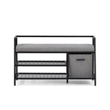 Armoire à chaussures Estha Loft noir et gris avec coussin d'assise, deux étagères et un bac en tissu de hjh LIVING – vue à 360° (vue de face 0°)