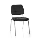 Chaise à quatre pieds PICENO V noire avec revêtement matelassé et structure en chrome de hjh OFFICE – vue à 360° (vue de face 20°)
