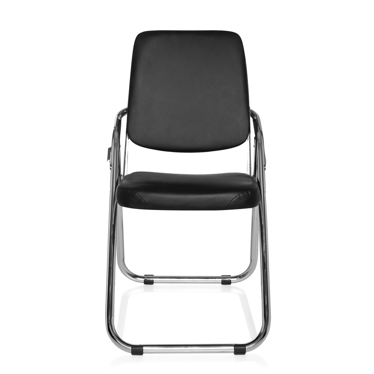 Chaise pliante ESTO noire avec revêtement en similicuir et structure chromée de hjh OFFICE – vue à 360° (vue de face 0°)