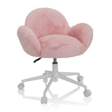Chaise pivotante pour des enfants KID TEDDY rose avec housse fluffy et piètement blanc à cinq roulettes de hjh OFFICE – vue à 360° (vue de face 20°)