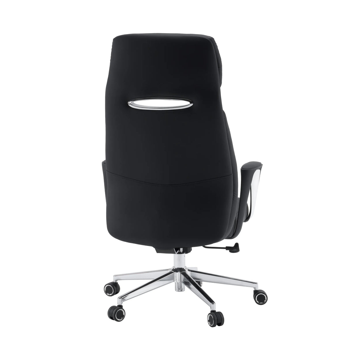 Vue arrière du siège de direction de qualité professionnelle VELVET ECO en noir avec piètement chromé et roulettes pour moquette de hjh OFFICE