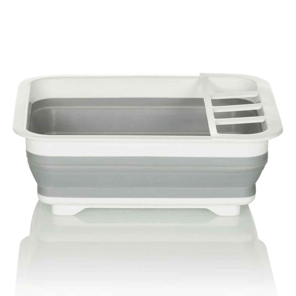 Conteneur pliable CLEAN SIL gris et blanc avec grille d'égouttage intégrée de hjh OFFICE – vue à 360° (vue de face 0°)