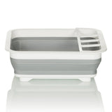 Conteneur pliable CLEAN SIL gris et blanc avec grille d'égouttage intégrée de hjh OFFICE – vue à 360° (vue de face 0°)
