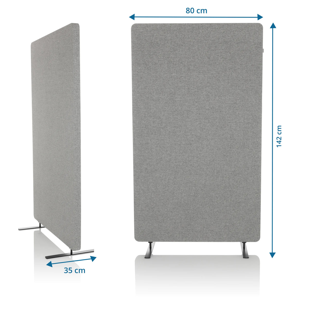 Vue dimensionnelle de la Cloison de séparation FLEXMIUT STAND de 142 × 80 cm en gris clair de hjh OFFICE