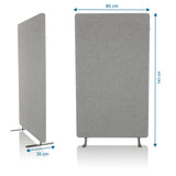 Vue dimensionnelle de la Cloison de séparation FLEXMIUT STAND de 142 × 80 cm en gris clair de hjh OFFICE
