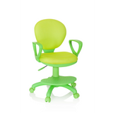 Chaise pivotante pour des enfants KID COLOUR verte avec accoudoirs et piètement à cinq roulettes de hjh OFFICE – vue à 360° (vue de face 20°)
