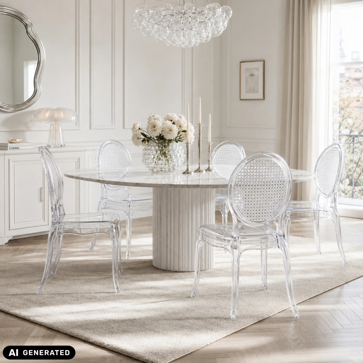 Chaise à quatre pieds CRISTALIO en version transparente avec dossier arrondi de hjh LIVING