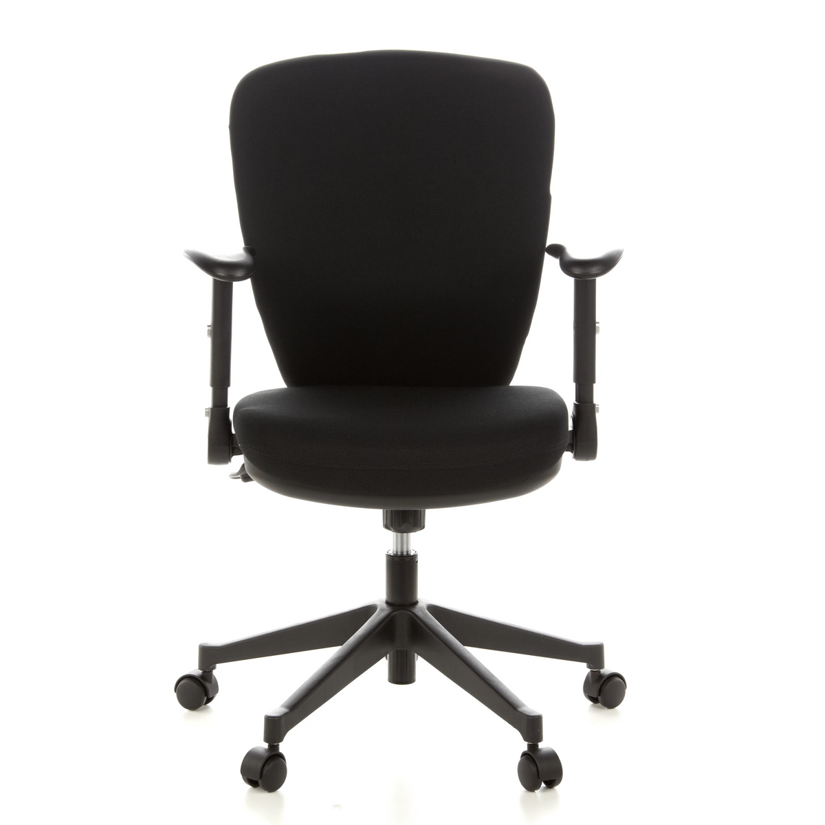 Siège de bureau de qualité professionnelle TRAFFIC 20 noir avec accoudoirs et base à cinq roulettes de hjh OFFICE – vue à 360° (vue de face 0°)