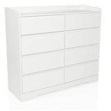 Commode blanche OSOYRO avec huit tiroirs et surface de rangement de hjh LIVING – vue à 360° (vue de trois quarts avant 30°)
