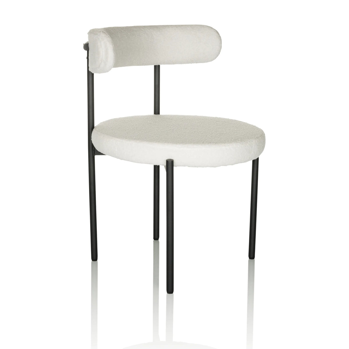 Chaise rembourrée blanche TEDIO avec assise et dossier arrondis et pieds noirs de hjh OFFICE – vue à 360° (vue de trois quarts avant 45°)