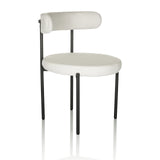 Chaise rembourrée blanche TEDIO avec assise et dossier arrondis et pieds noirs de hjh OFFICE – vue à 360° (vue de trois quarts avant 45°)