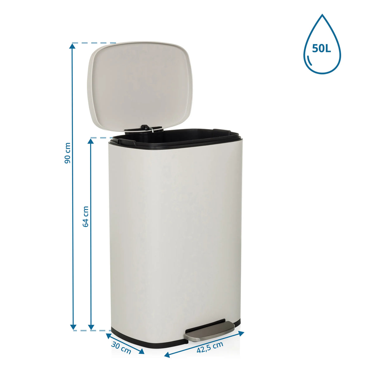 Dessin dimensionnel de la Poubelle CLEAN XV avec une capacité de 50 l et une hauteur de 90 cm de hjh OFFICE