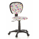 Chaise pivotante pour des enfants KIDDY TOP avec motif coloré de cœurs et de fleurs et base à cinq roulettes de hjh OFFICE – vue à 360° (vue de face 20°)