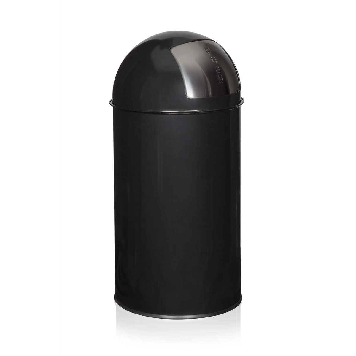 Poubelle PUSH 50L noire avec insert de couvercle argenté de hjh OFFICE – vue à 360° (vue de trois quarts arrière 120°)