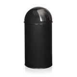 Poubelle PUSH 50L noire avec insert de couvercle argenté de hjh OFFICE – vue à 360° (vue de trois quarts arrière 120°)