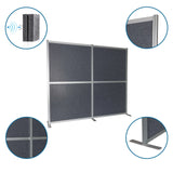 Cloisons de séparation FLEXMIUT MODUL grises avec cadre en aluminium, pied en T et rembourrage acoustique de hjh OFFICE