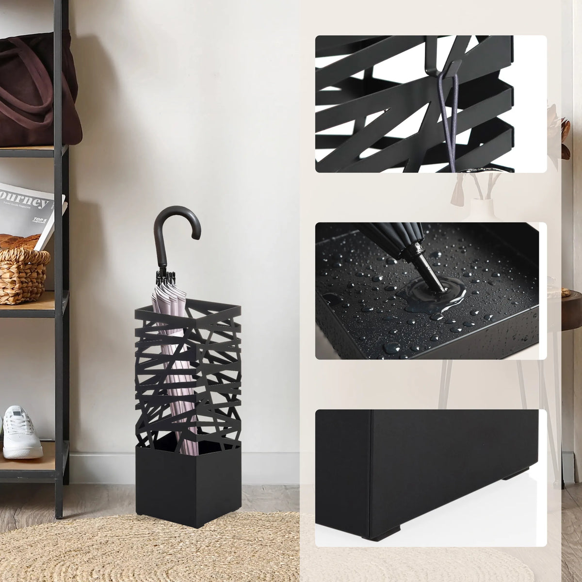 Porte-parapluies PLUVARIS comme Accessoires noirs avec structure en grille et bac de récupération de hjh LIVING