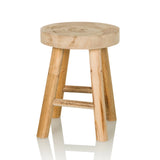 Tabouret RUSTIKO W marron en bois avec assise ronde et traverses de hjh LIVING – vue à 360° (vue de face 15°)