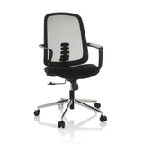 Siège de bureau à domicile SEDIOLO B noir avec dossier en maille et pied à cinq roulettes de hjh OFFICE – vue à 360° (vue de trois quarts avant 30°)