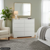 Commode blanche OSOYRO à six tiroirs dans une pièce lumineuse de hjh LIVING (image générée par IA)