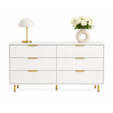 Buffet blanc HJELLE avec six tiroirs, aspect strié et pieds dorés de hjh LIVING
