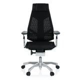 Siège de bureau haut de gamme GENIDIA PRO noir avec dossier en maille et pied à cinq roulettes de hjh OFFICE – vue à 360° (vue de face 0°)