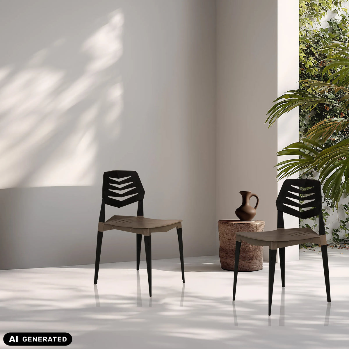 Deux chaises d'extérieur Flecharo en marron et noir de hjh LIVING (image générée par IA)