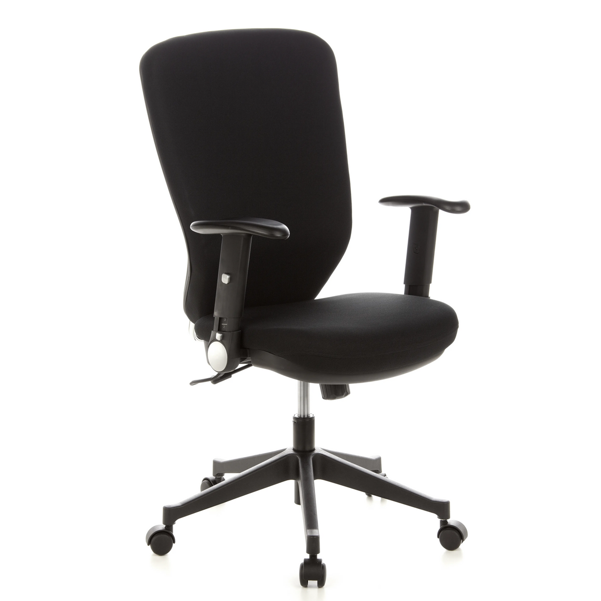 Siège de bureau de qualité professionnelle TRAFFIC 30 noir avec accoudoirs et base à cinq roulettes de hjh OFFICE – vue à 360° (vue de trois quarts avant 40°)
