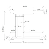 Maßzeichnung des höhenverstellbaren Schreibtischs ZENO 12 G mit einer Breite von 80 cm von hjh OFFICE PRO