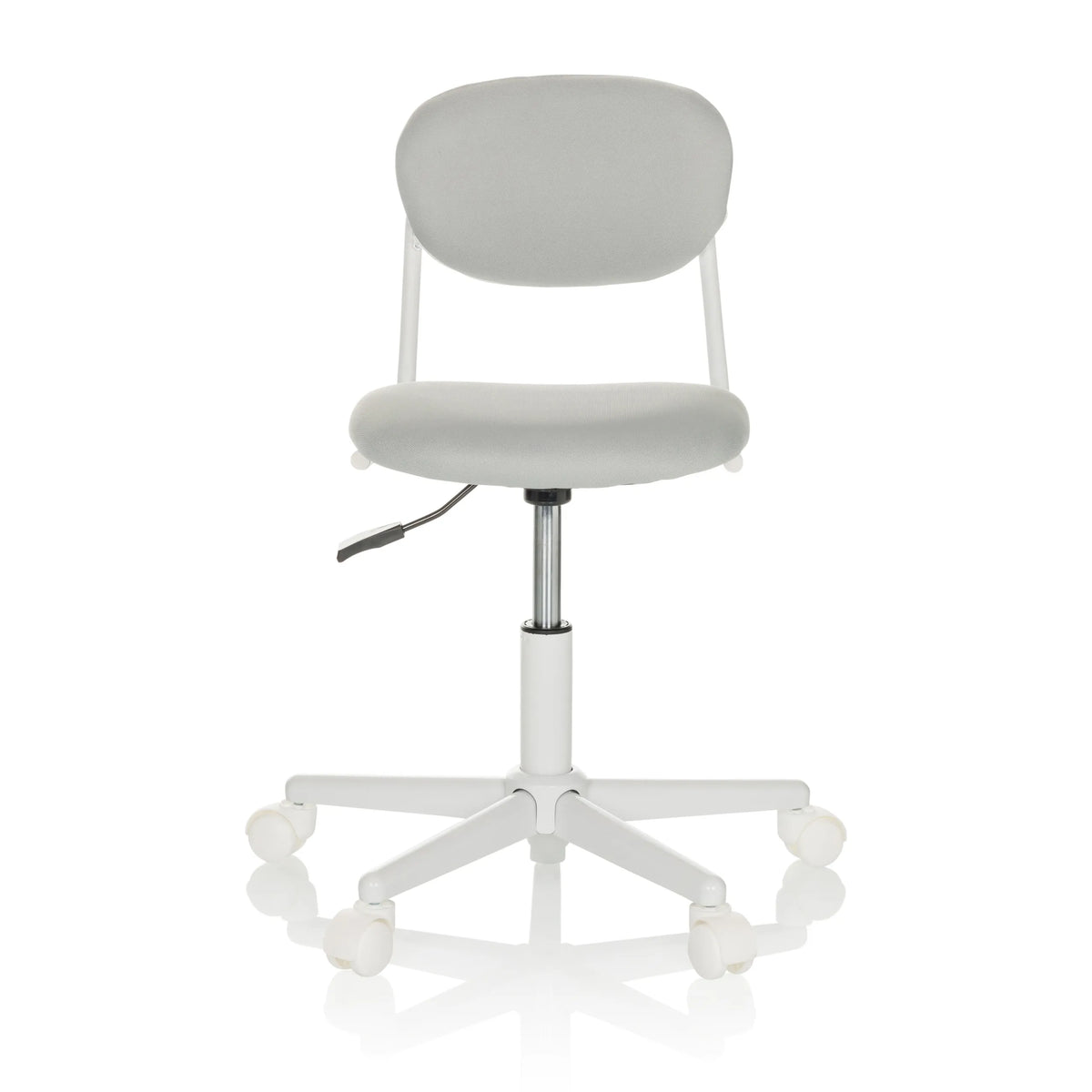 Chaise pivotante pour des enfants KIDDY BASE I grise avec siège rembourré et base à cinq roulettes de hjh OFFICE – vue à 360° (vue de face 0°)