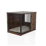 Niche pour chien PAWHOME S marron avec porte grillagée, gamelles intégrées et un matelas de hjh LIVING – vue à 360° (vue de trois quarts avant 45°)