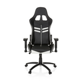 Fauteuil Gamer LEAGUE PRO noir et blanc avec appui-tête et base à cinq roulettes de hjh OFFICE – vue à 360° (vue de face 0°)