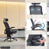 Siège de bureau à domicile Vertuflex avec appuie-tête et accoudoirs réglables en noir de MyBuero (image générée par IA)