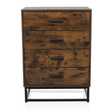Commode marron VINSTRA avec quatre tiroirs et structure en métal noir de hjh LIVING – vue à 360° (vue de face 0°)